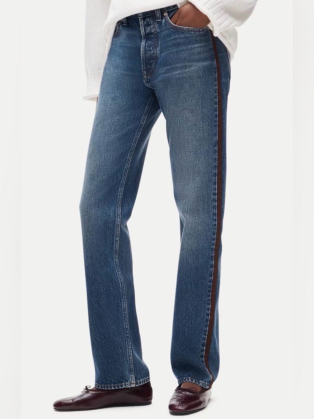 J.Crew Mid-Rise Relaxed Straight Jeans Suede Side Stripe Blue Size 26